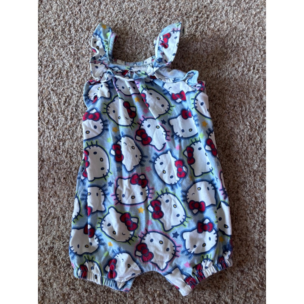 Sanrio Hello Kitty Baby Girls Blue Ruffle Sleeveless Romper One piece 6/9 month